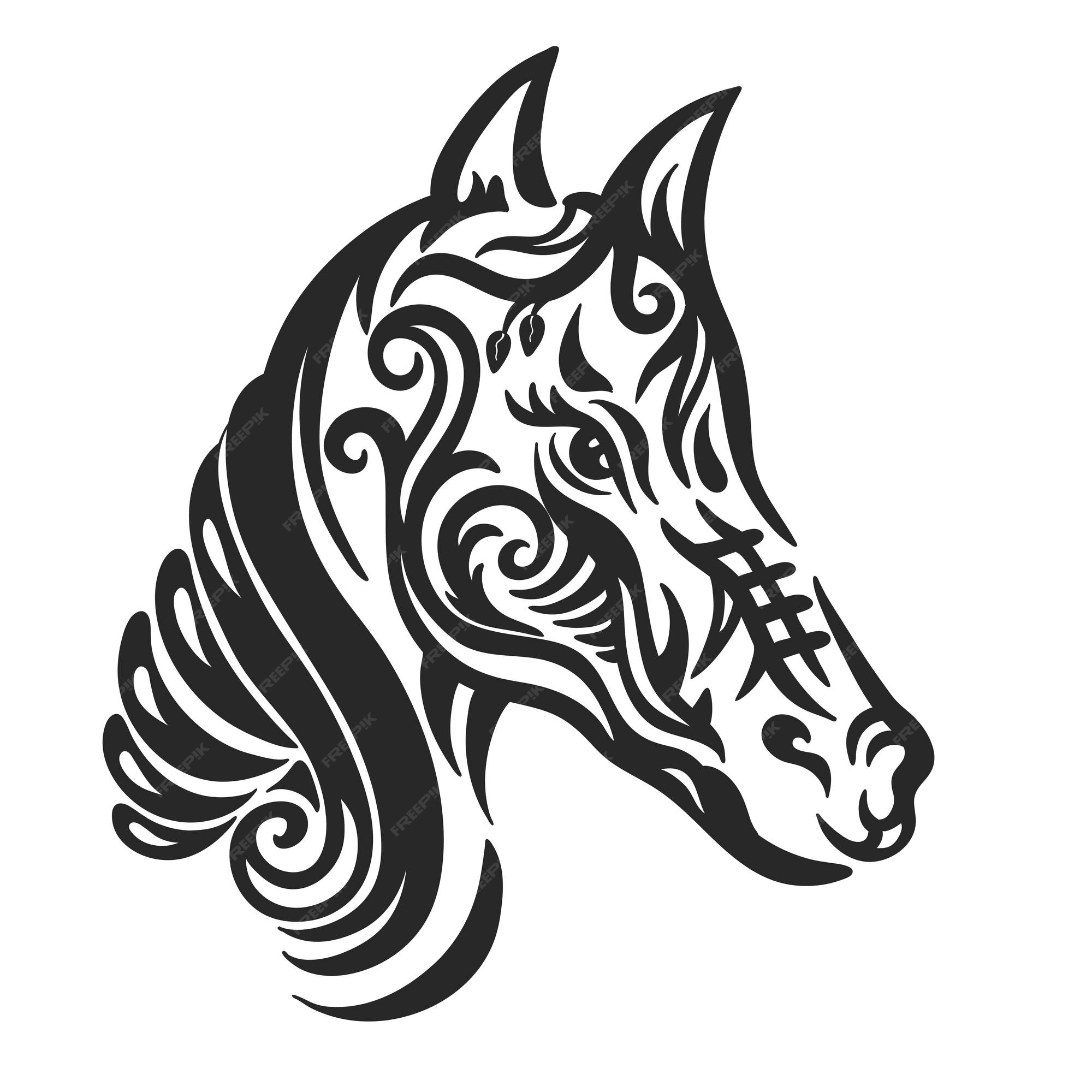 Silhouette Tete De Cheval A Imprimer Tête De Cheval Sur Fond Blanc Imprimer Logo Vector Illustration | Vecteur Premium