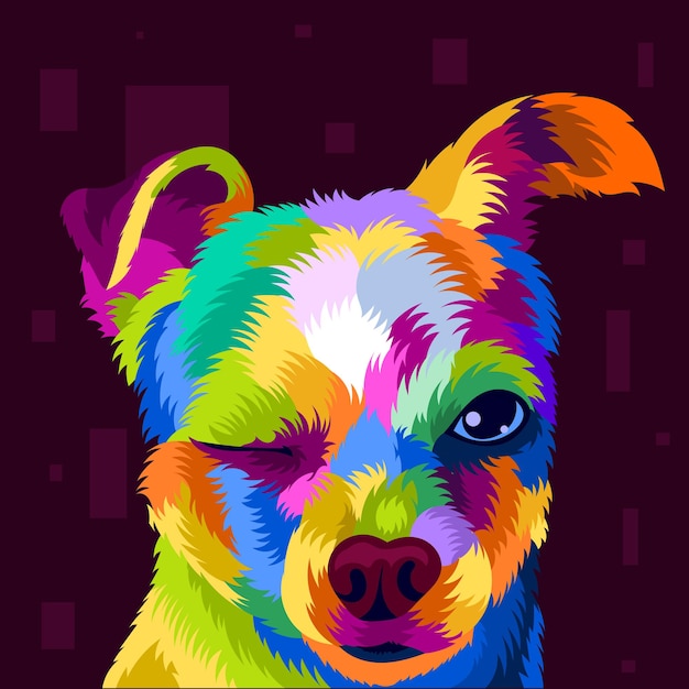 Tête de chien coloré d'illustration avec un style pop art