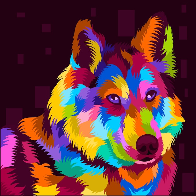 Tête De Chien Coloré D'illustration Avec Un Style Pop Art