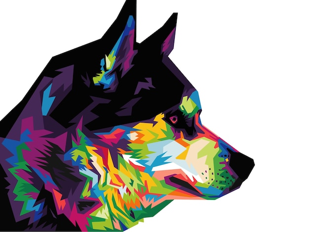 Vecteur tête de chien colorée avec un arrière-plan de style pop art isolé cool style wpap