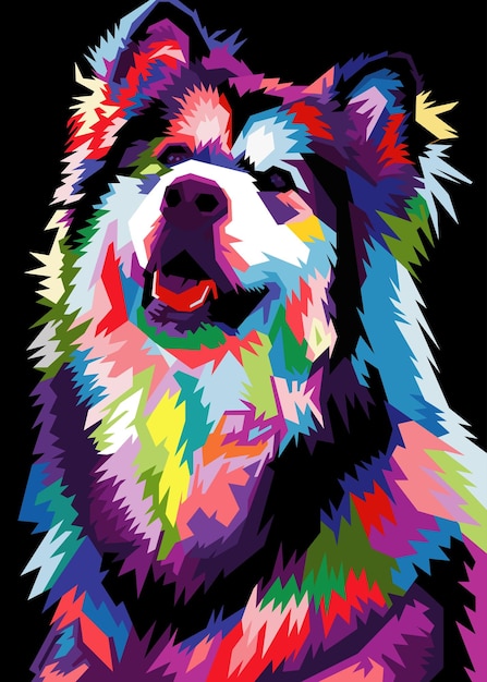 Tête de chien colorée avec un arrière-plan de style pop art isolé cool style WPAP