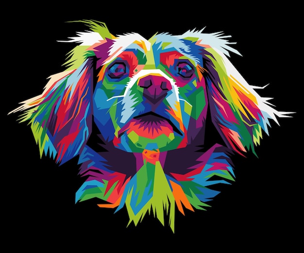 Tête de chien colorée avec un arrière-plan de style pop art isolé cool style WPAP