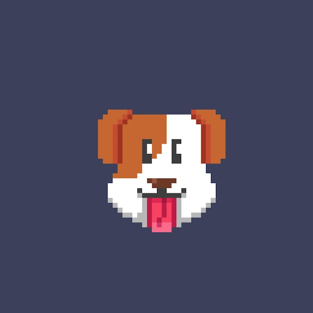 tête de chien qui sort la langue dans un style pixel