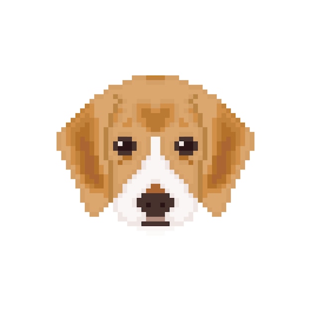 Tête De Chiot Beagle Dans Un Style Pixel Art.