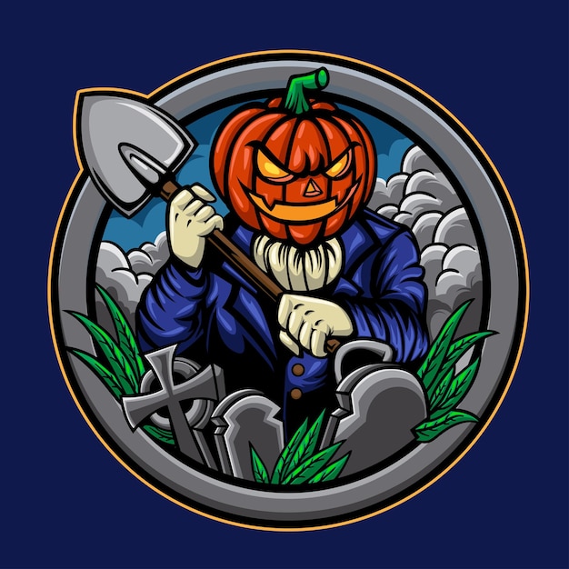 Tête De Citrouille Halloween Mascotte Logo Design