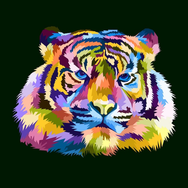 Vecteur tête colorée tigre pop art portrait