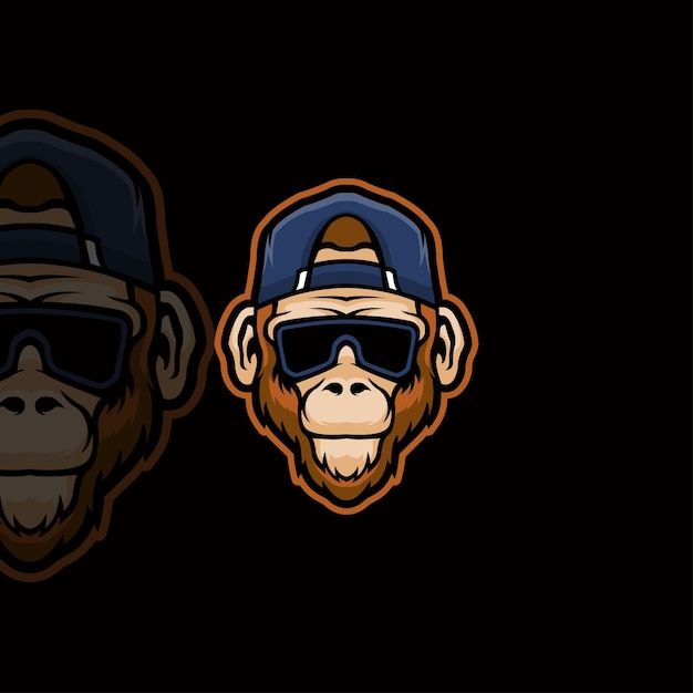 Tête Cool Singe Avec Modèle De Logo Moderne De Mascotte De Chapeau