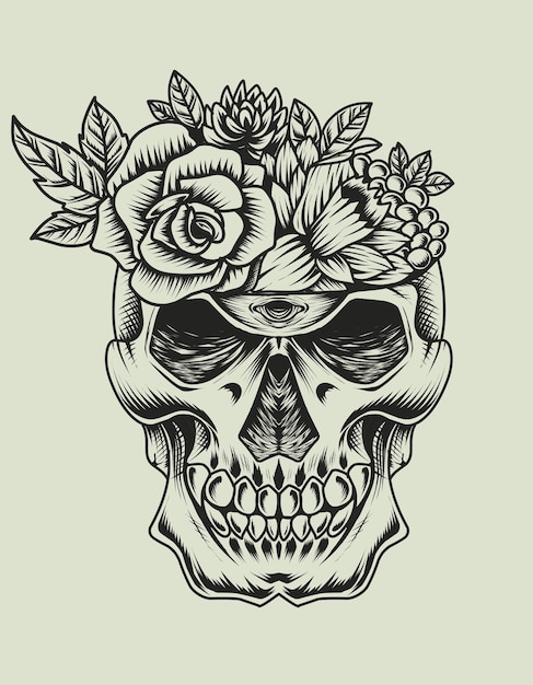 Tête De Crâne Avec Une Fleur Isolée Sur Vert
