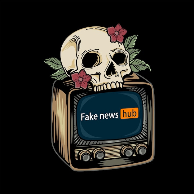 Tête De Crâne Avec Fleur Mordre La Télévision