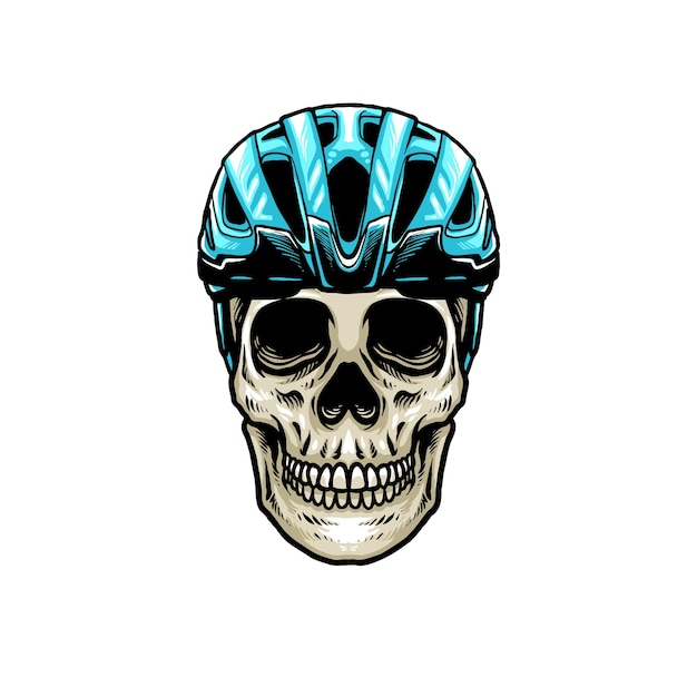 Tête De Crâne Avec Vélo Hetmet Vecteur De Conception De Logo