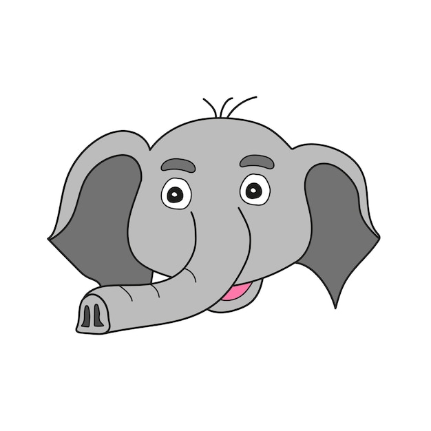 Vecteur tête de dessin animé simple icône éléphant gris