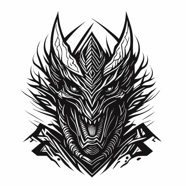 Une tête de dragon avec un dessin de diamant sur le visage.