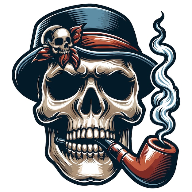 Tête du crâne avec vecteur de pipe à fumer