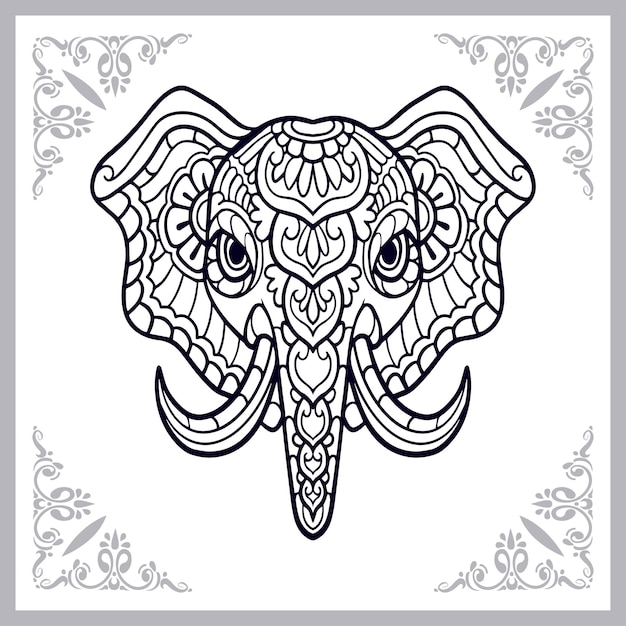 Tête D'éléphant Zentangle Arts Isolé Sur Fond Blanc