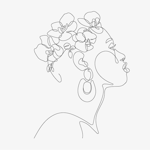 Tête De Femme Avec Composition De Fleurs