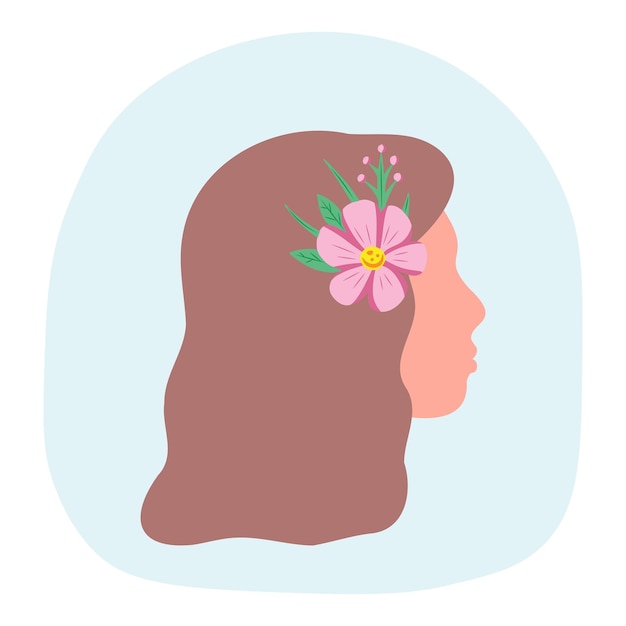 Tête De Femme Avec Une Fleur Dans Les Cheveux