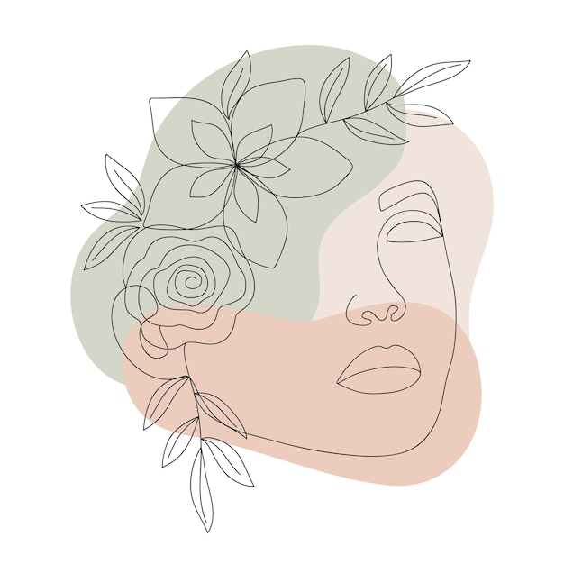 Vecteur tête de femme avec des fleurs vector line art illustrationx9