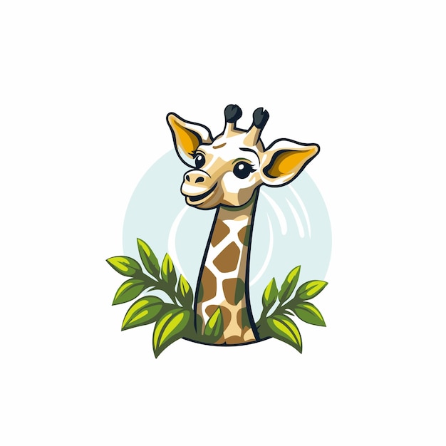 Tête de girafe avec des feuilles Illustration vectorielle isolée sur fond blanc