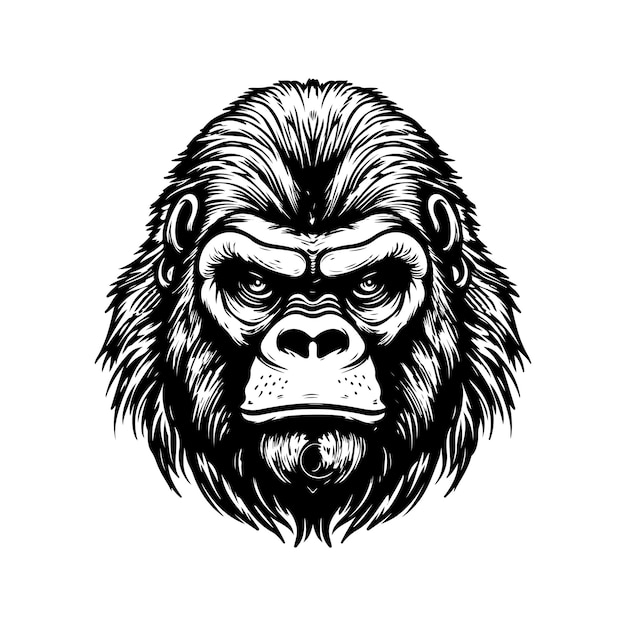 Tête De Gorille Logo Vintage Ligne Art Concept Noir Et Blanc Couleur Illustration Dessinée à La Main