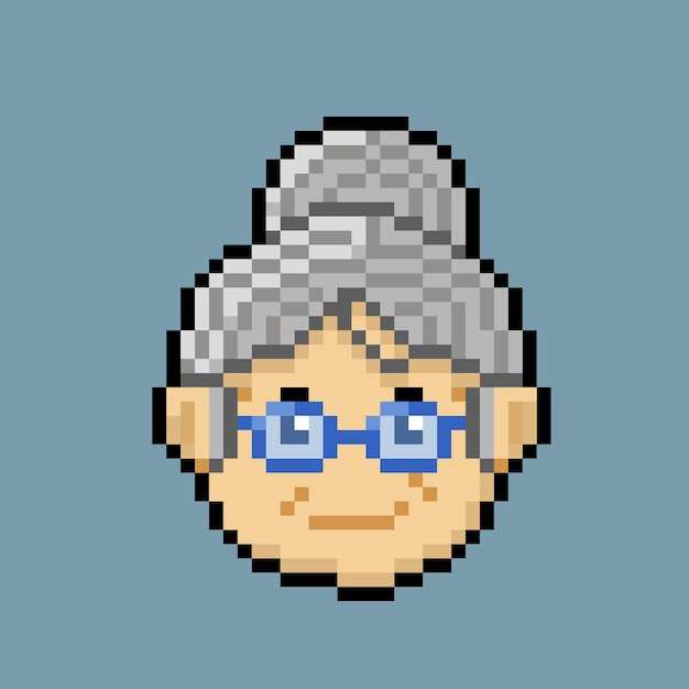 tête de grand mère dans un style pixel art