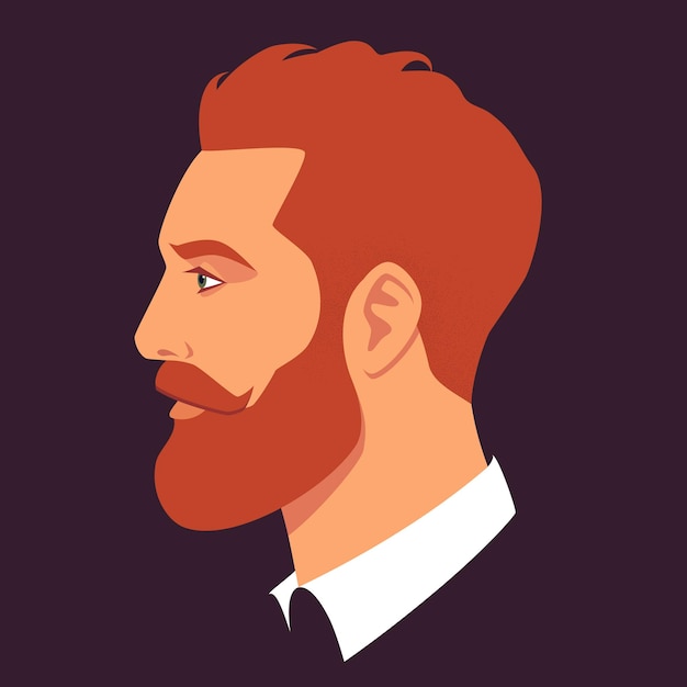 Tête d'homme barbu de profil Portrait d'homme rousse barbu face vue latérale