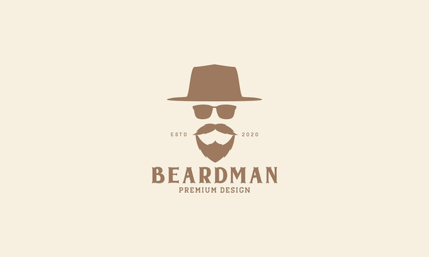 Tête d'homme hipster barbe avec chapeau logo symbole icône illustration de conception graphique vectorielle