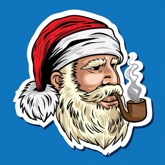 Tête De L'illustration Du Père Noël Avec Le Tuyau De Cigarette