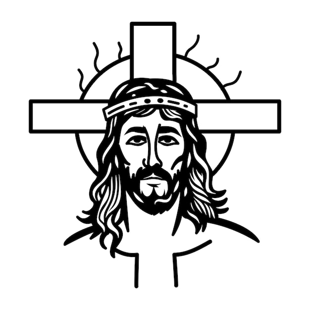 La tête de Jésus avec le symbole de la croix, icône dessinée à la main
