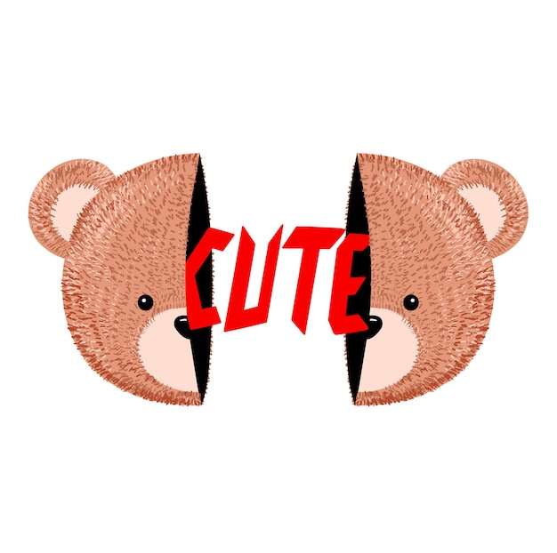 Tête De Jouet à Deux Demi-ours Imprimé Pour T-shirt Texte De Citation Mignon Illustration De Personnage De Style Crayon Dessiné à La Main De Dessin Animé Kawaii Drôle Mignon Ours Heureux Kawaii Imprimé Pour T-shirtconcept D'affiche De Logo