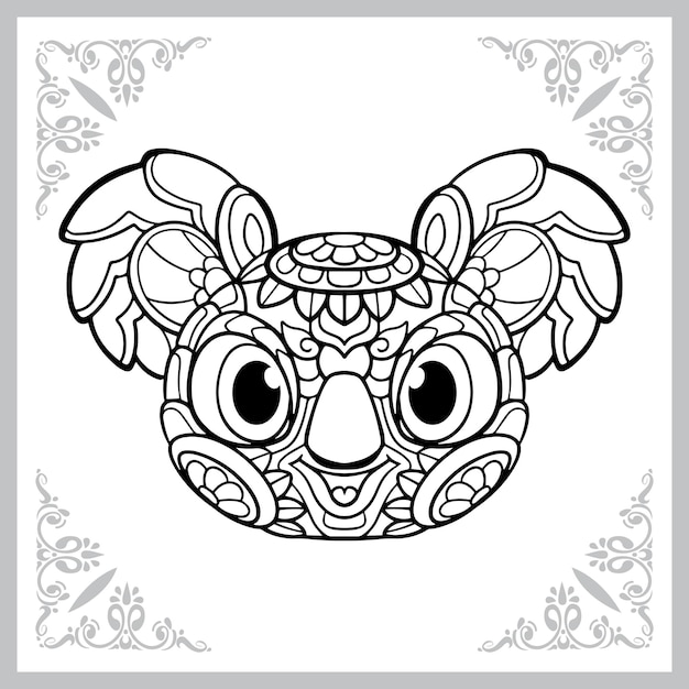 Vecteur tête de koala mignon zentangle arts isolé sur fond blanc