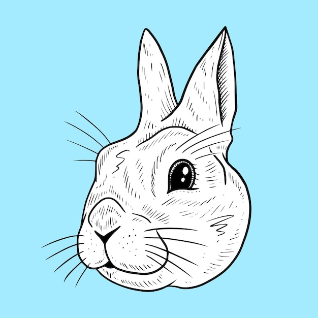 Vecteur tête de lapin lapin illustration dessinée à la main en noir et blanc