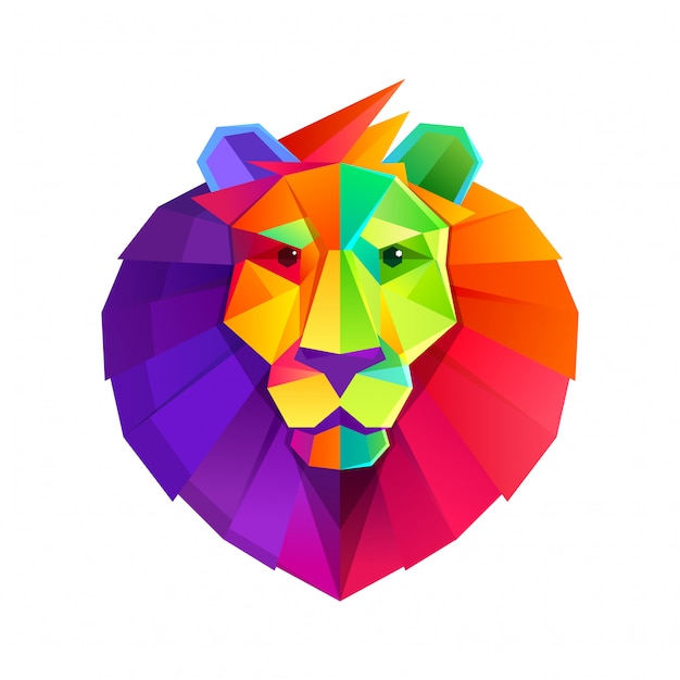 Tête de lion arc-en-ciel caractère low poly.