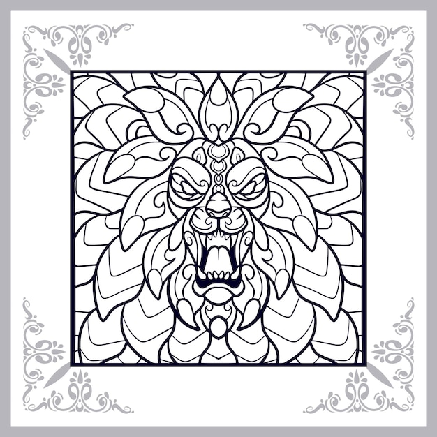 Tête De Lion Arts Zentangle Isolé Sur Fond Blanc