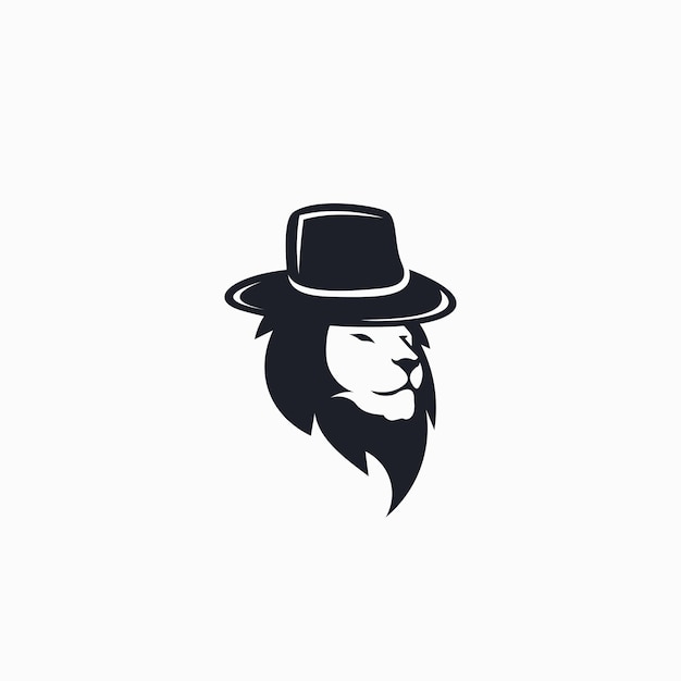 Tête de lion avec chapeau logo vector icon illustration