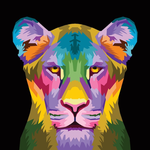 Tête de lion colorée sur le style pop art isolé