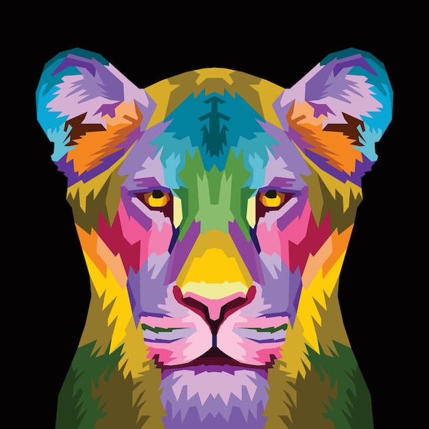 Tête De Lion Colorée Sur Le Style Pop Art Isolé