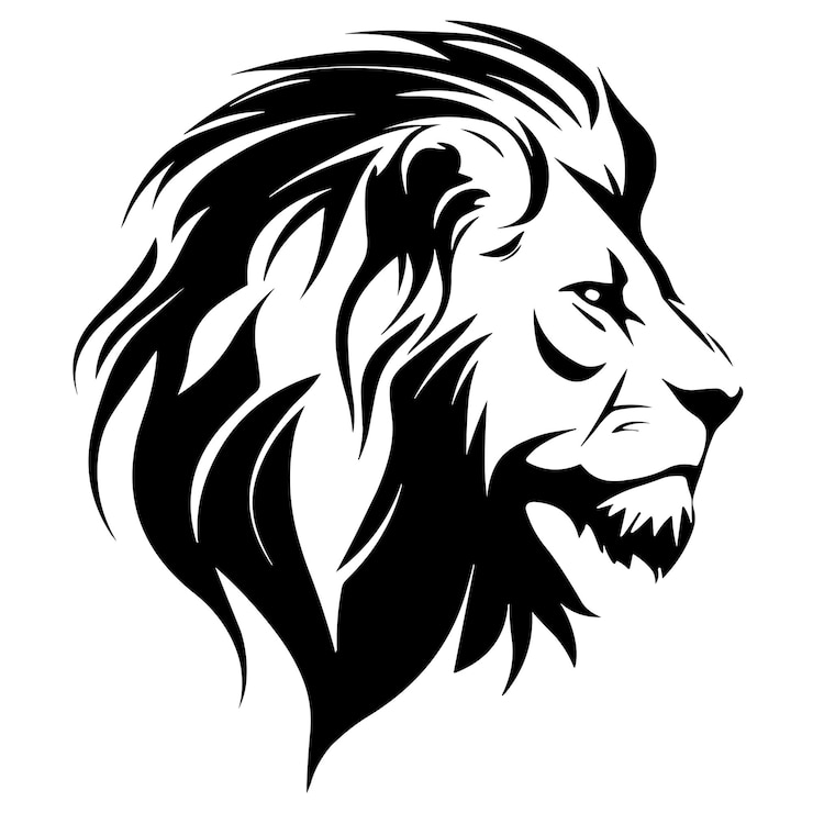Vecteur une tête de lion est représentée en noir et blanc.