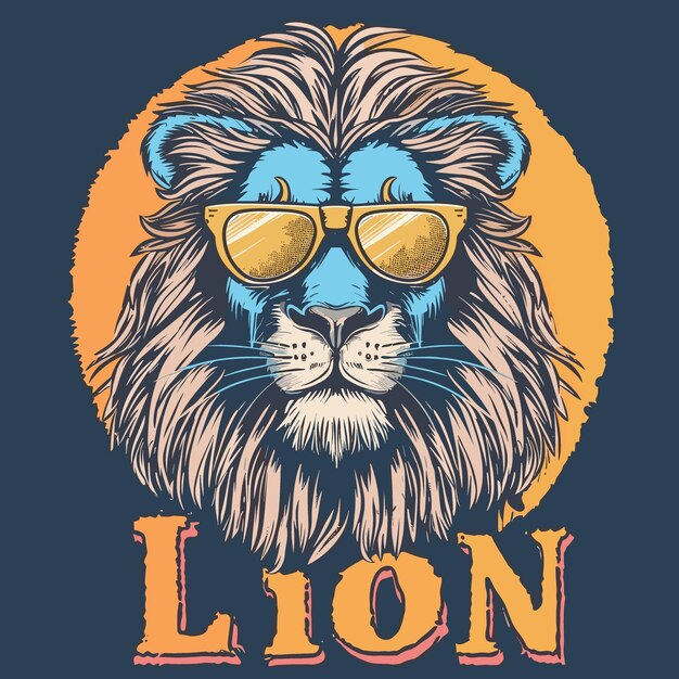Vecteur tête de lion avec lunettes de soleil illustration vectorielle pour l'impression de t-shirt