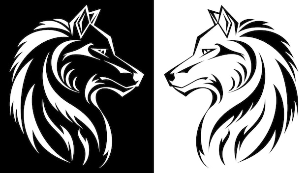 Tête de loup noir et blanc