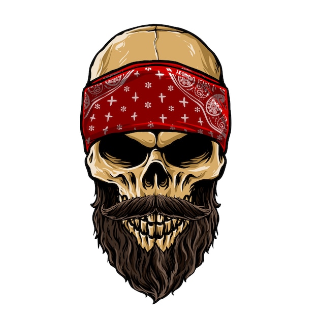 Tête De Mort Barbu Avec Bandana