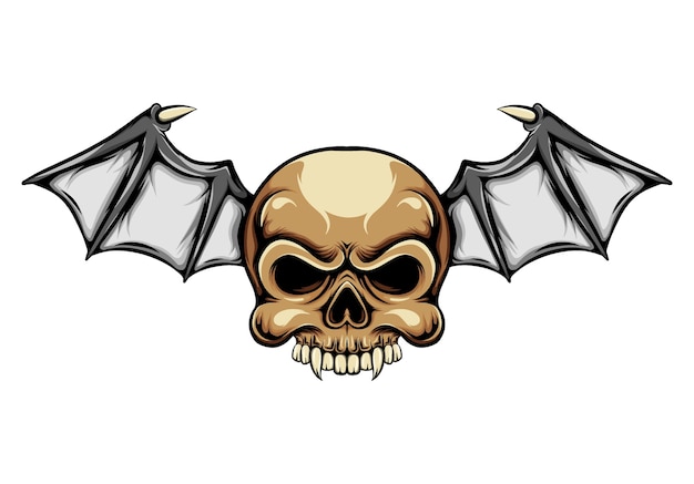 Vecteur tête de mort dracula avec les petites ailes de chauve-souris pour l'inspiration du logo de la moto