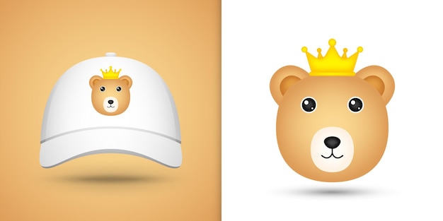 Tête d'ours sur une casquette de baseball blanche