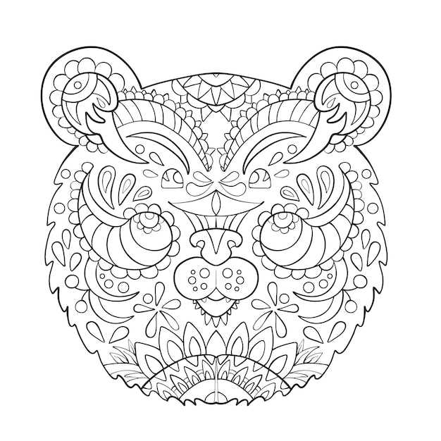 Tête D'ours Sur Fond Blanc Impression Zen Doodles Illustration Vectorielle