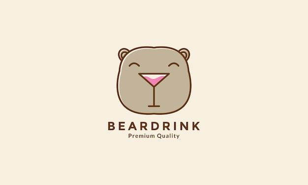 Tête D'ours Mignon Avec Coupe En Verre Logo Symbole Icône Graphisme Vectoriel