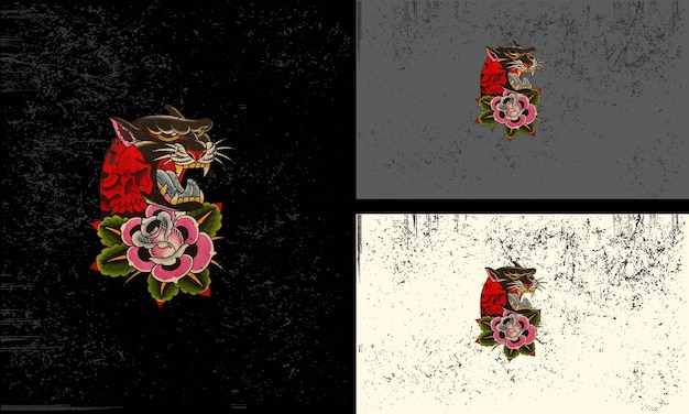 Tête de panthère et fleurs rouges vector illustration design plat