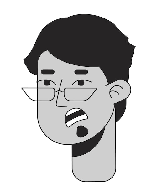 Tête De Personnage Plat Linéaire Monochrome Perplexe Jeune Homme Guy Dans Des Lunettes à La Mode Avec Barbe Contour Modifiable Icône De Visage Humain Dessiné à La Main Illustration D'avatar Vectoriel Spot De Dessin Animé 2d Pour L'animation