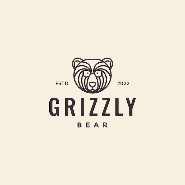 Vecteur tête petit ours grizzly ligne vecteur de conception de logo vintage minimaliste hipster