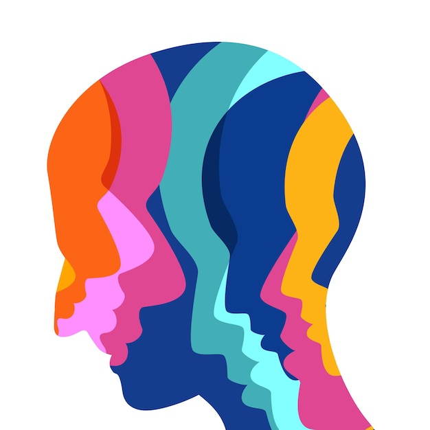 Tête de profil d'homme Maux de tête schizophrénie concept de santé mentale Illustration vectorielle