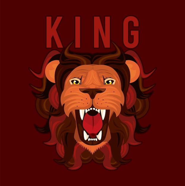 Tête De Roi Lion Dans La Conception D'illustration Icône Colorée Rouge