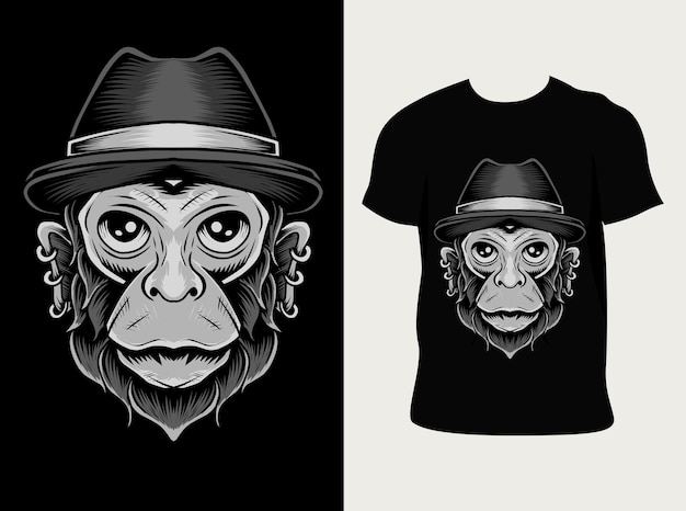 Tête De Singe Avec Un Design De T-shirt